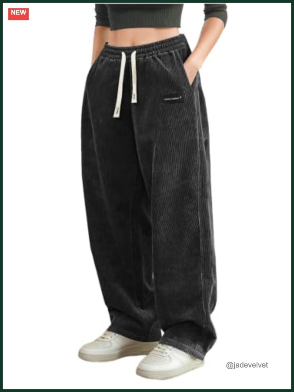 Women's Corduroy Casual Pants High Waist Wide Leg Drawstring Pockets
